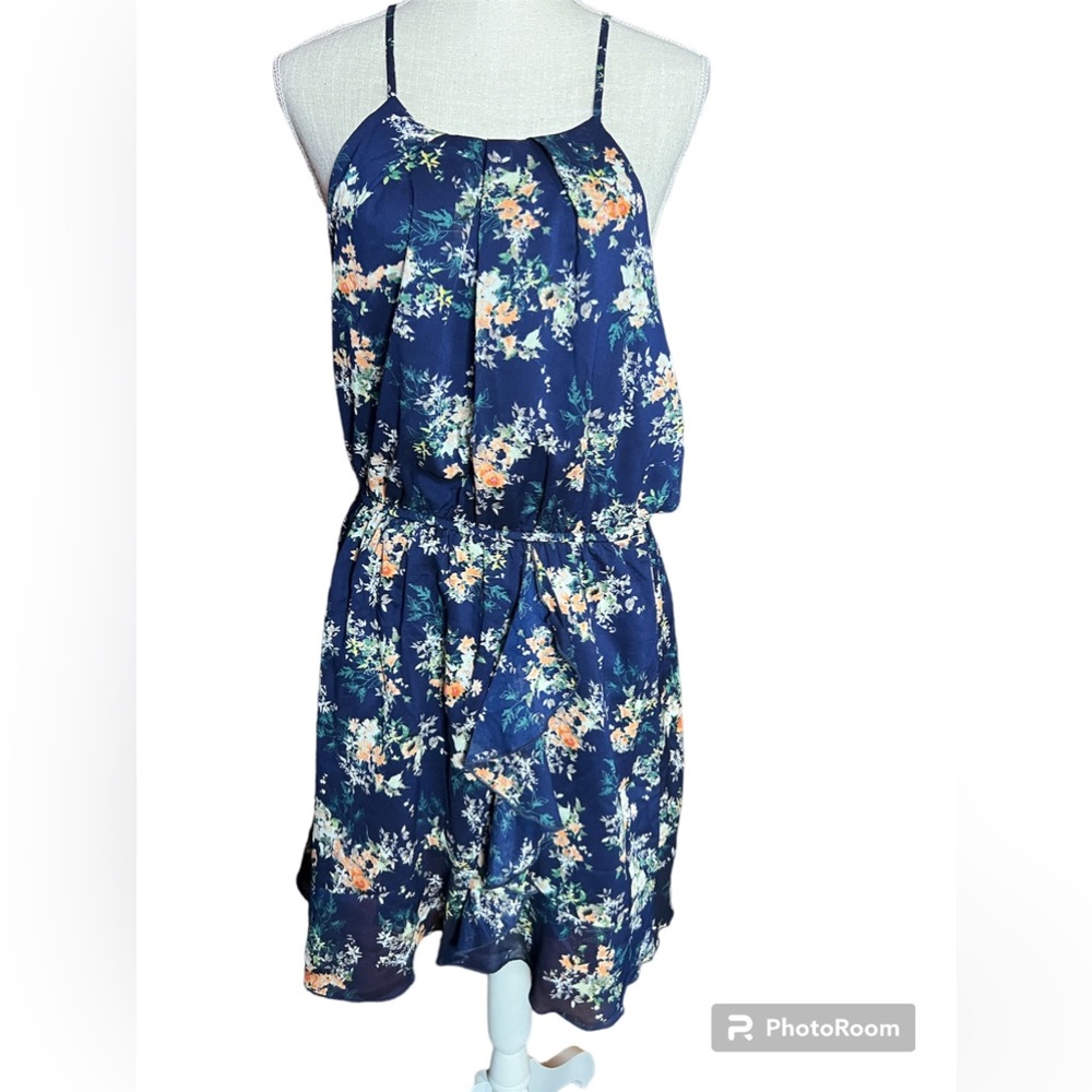 Sequin Hearts Blue, Pink, Green Floral Sleeveless Sun Midi Dress